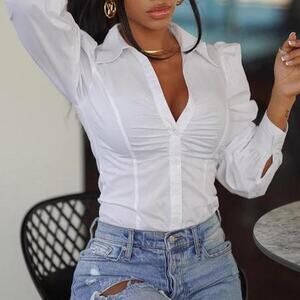 White button up blouse bodysuit size